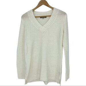 Marled off white soft v-neck long tunic sweater, S